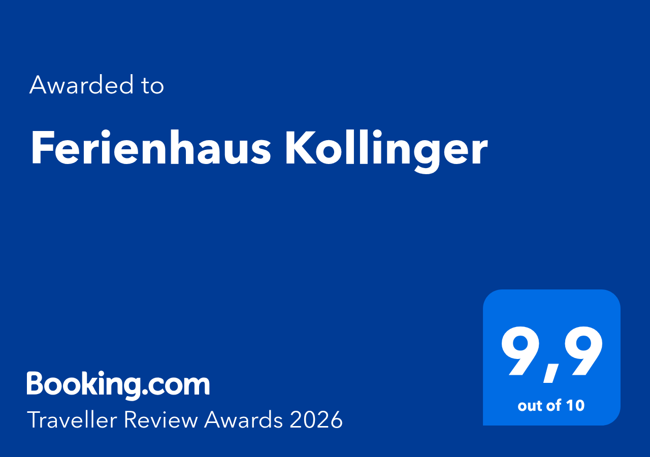 Booking.com Traveller Review Award 2026 – Ferienhaus Kollinger – 9,9 von 10